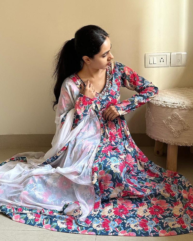 New Multi Color Alia Cut Cotton Three Piece Anarkali Suit