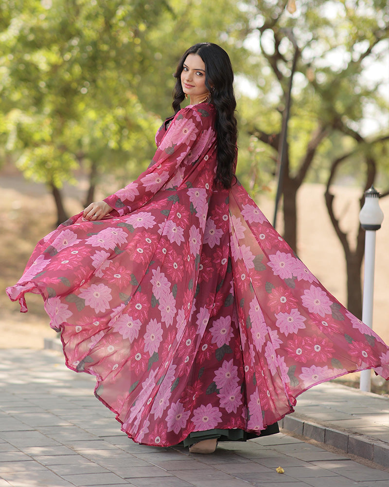 Green Color Faux Georgette Lehenga Choli