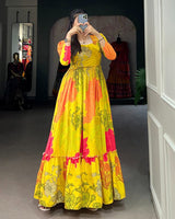 2 Color Crape Silk Floral Printed Gown