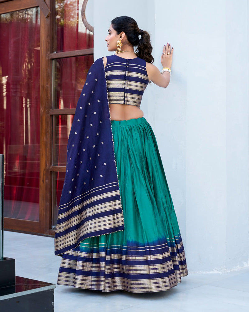 Firozi Color Pure Chanderi Plain Lehenga Choli