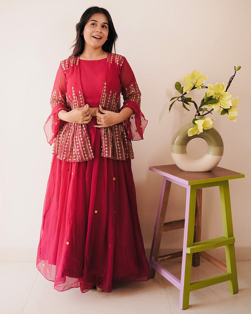 Rani Pink Color Georgette Embroidered Lehenga Choli