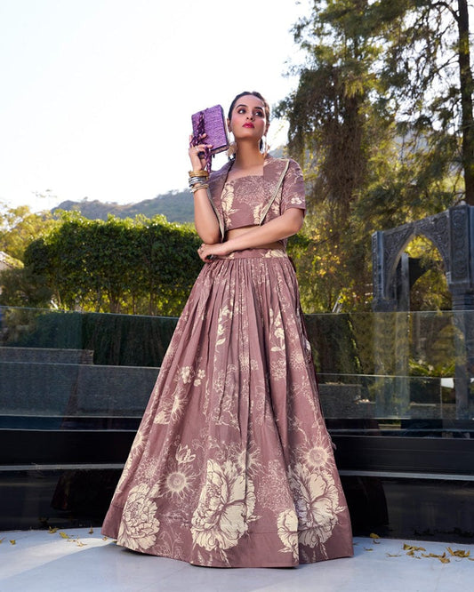 Onion Color Tussar Silk Lehenga Choli With koti