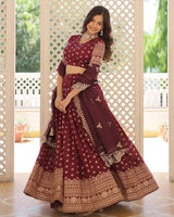 Wine Color Pure Dyable Jacquard Lehenga Choli