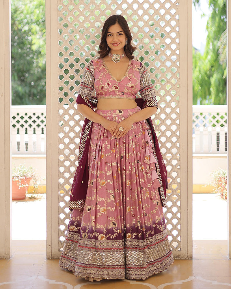 Lavender Color Pure Viscose Jacquard Lehenga Choli