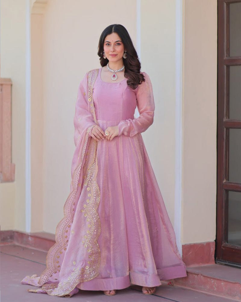 Peach Pink Color Fendi Chiffon Gown