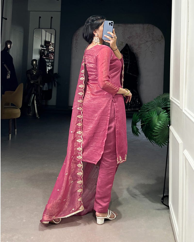 Pink Color Silver Glory Three Piece Kurti Suit