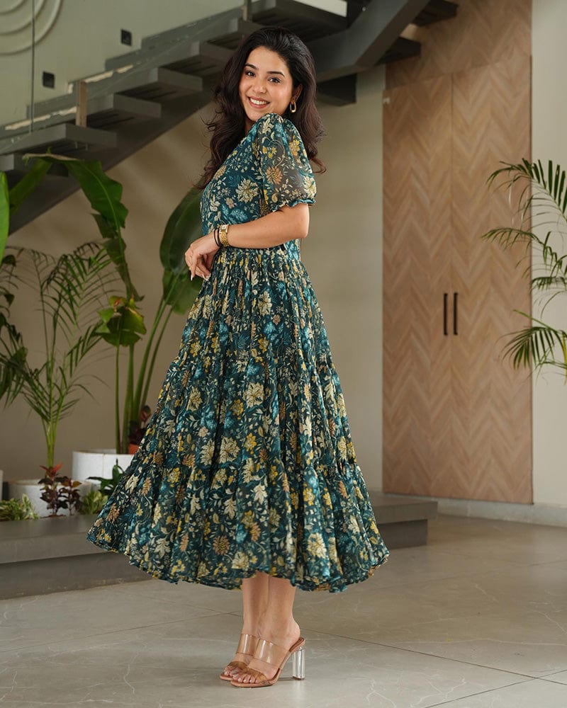 Green Color Georgette Floral Printed Tunic