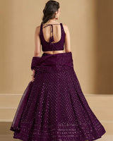 Wine Color Georgette Embroidered Lehenga Choli With Dupatta