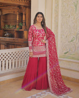 Rani-Pink Color Three Piece Gharara Suit