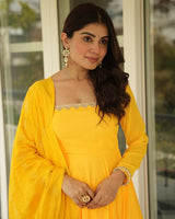 Yellow Color Georgette Three Piece Anarkali Suit