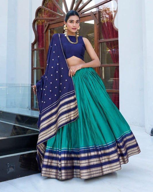 Firozi Color Pure Chanderi Plain Lehenga Choli