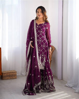 Wine Color Faux Georgette Sharara Suit