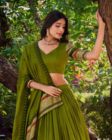 Mehndi Color Pure Chanderi Plain Lehenga Choli
