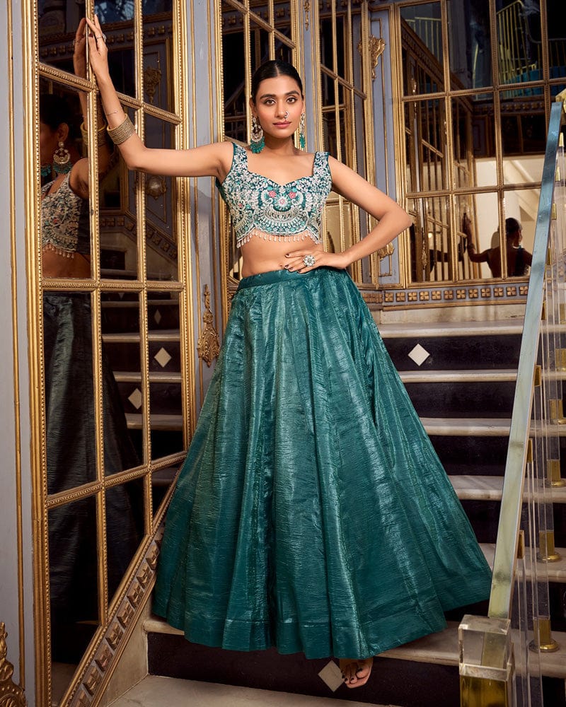 Teal Green Color Gold Crush Lehenga Choli
