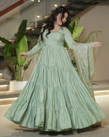 Pista Color Pure Chanderi Silk Frill Style Anarkali Suit