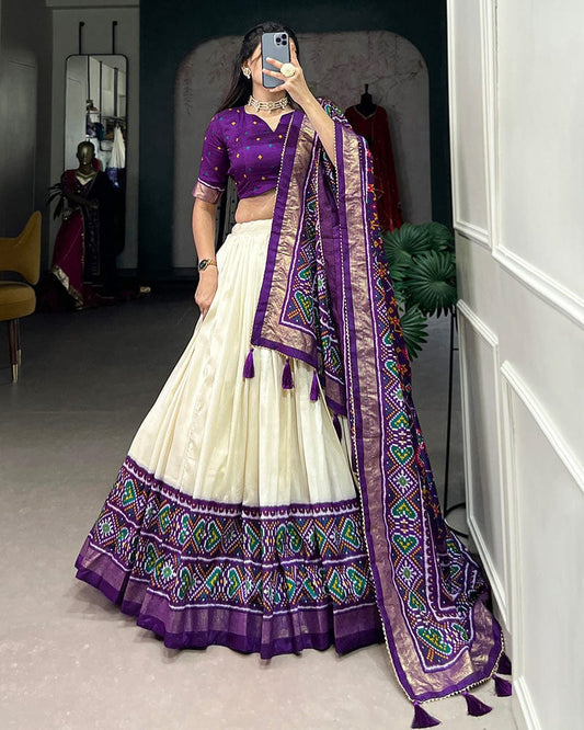 Purple Color Tussar Silk Patola Printed Lehenga Choli