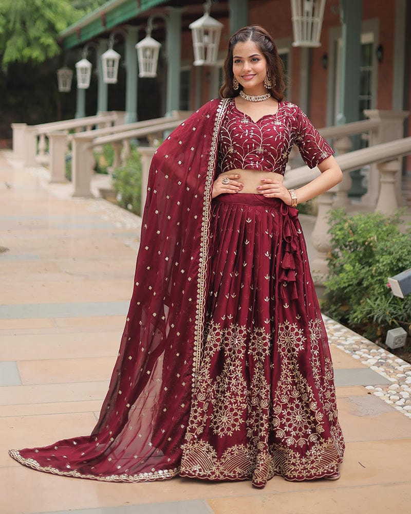 Maroon Color Rangoli Silk Embroidered Lehenga Choli