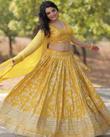 Yellow Color Pure Viscose Jacquard Lehenga Choli