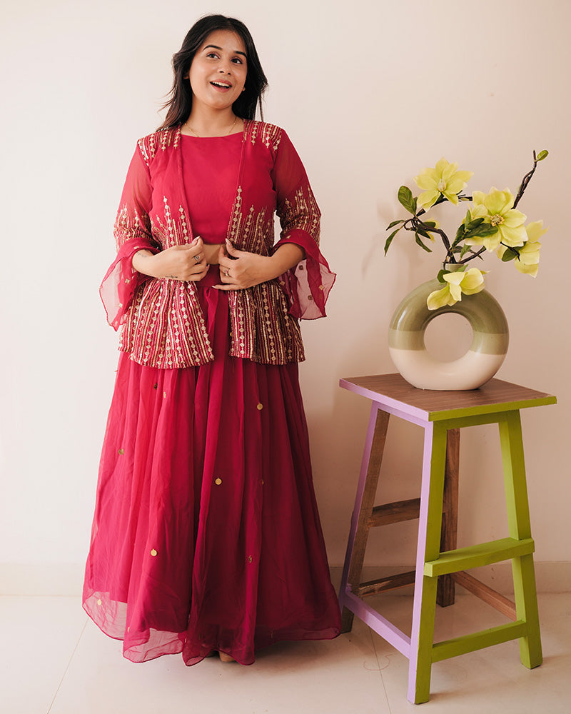 Rani Pink Color Georgette Embroidered Lehenga Choli