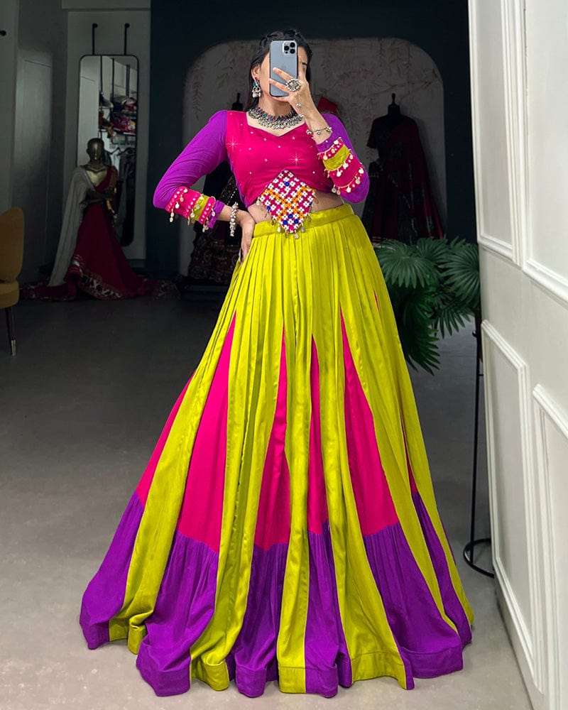 Parrot Multi Color Pure Rayon Navratri Lehenga Choli