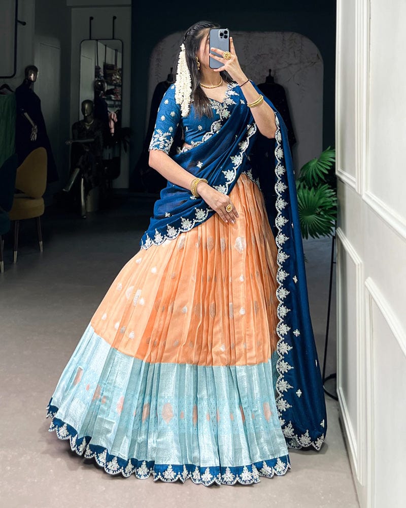 Orange Color Zari Kota Embroidered Lehenga Choli