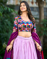 Light Purple Color Tussar Silk Printed Navratri Lehenga Choli