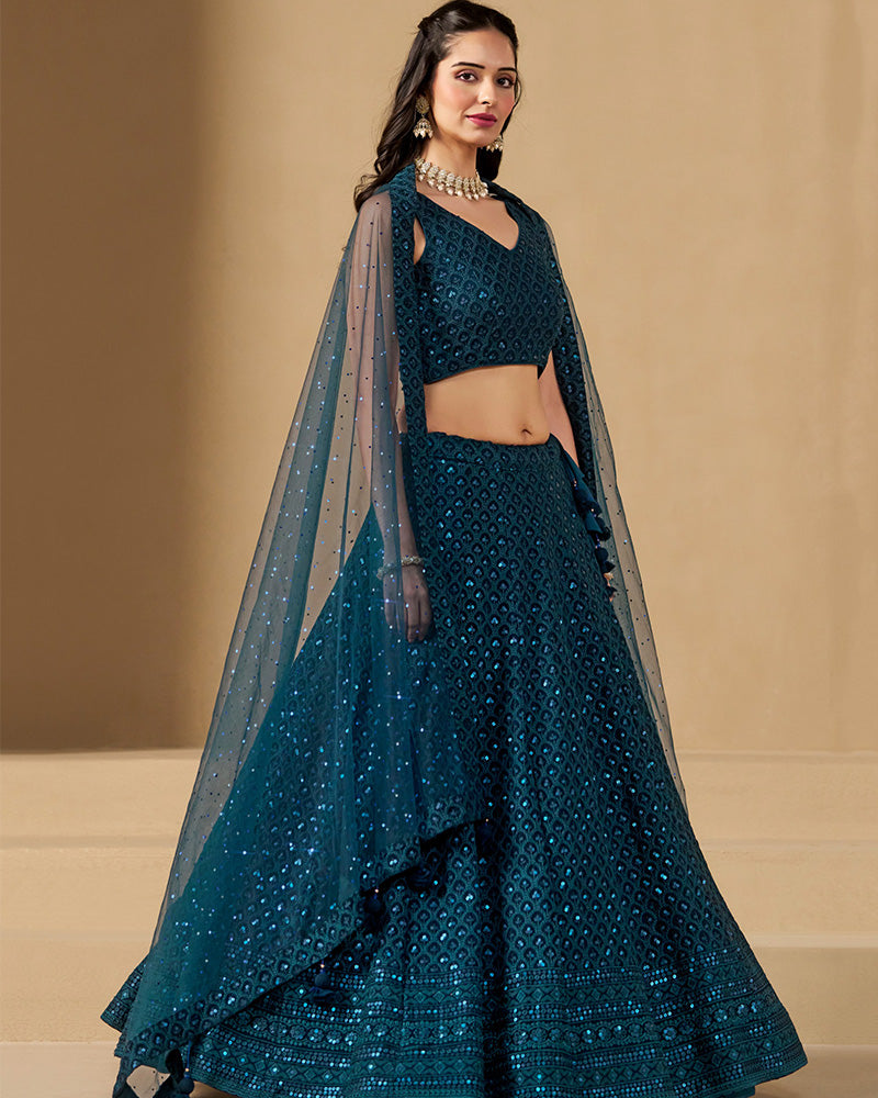 Blue Color Georgette Embroidered Lehenga Choli With Dupatta