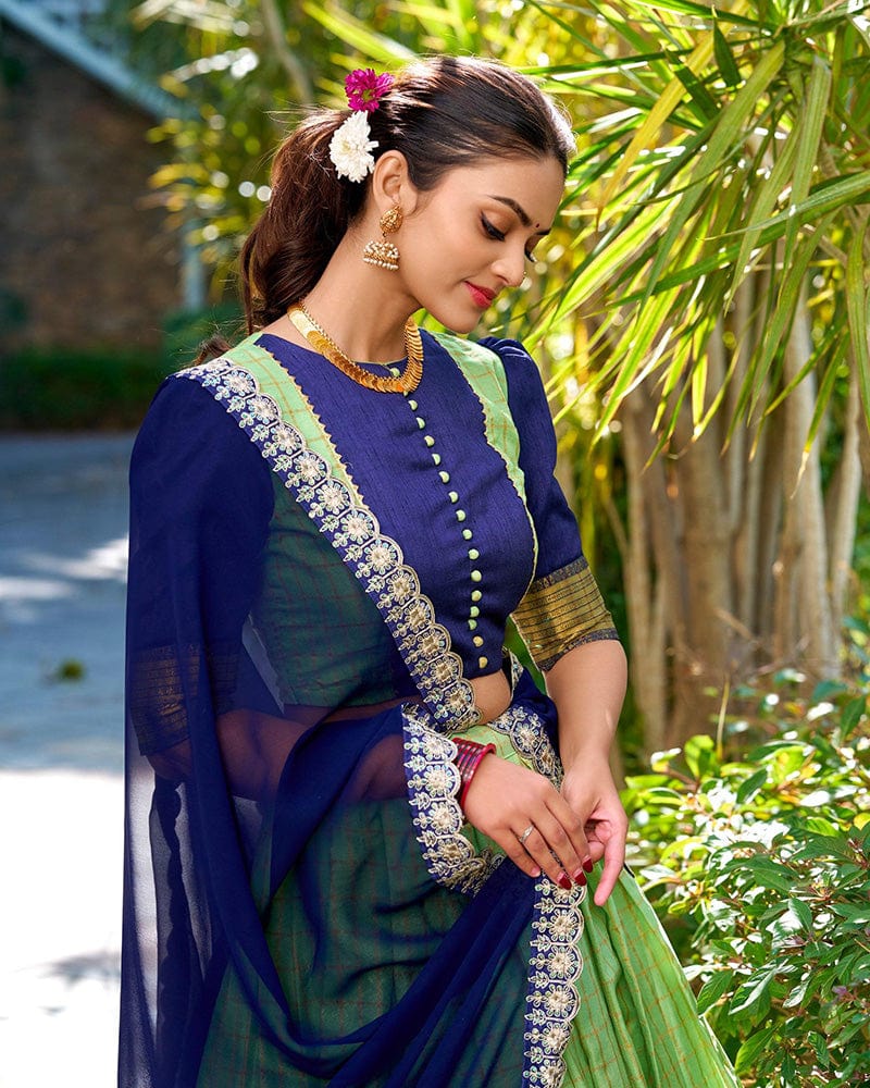 premium Pista Color Zari Chex Lehenga Choli