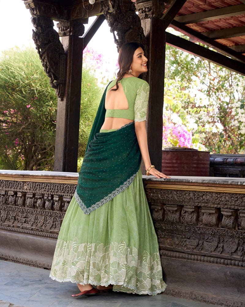 Pista Color Silver Glossy Embroidered Lehenga Choli