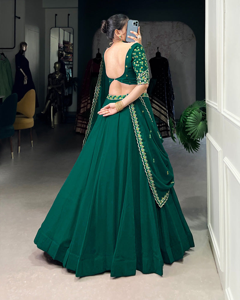 Bottle Green Color Georgette Embroidered Lehenga Choli