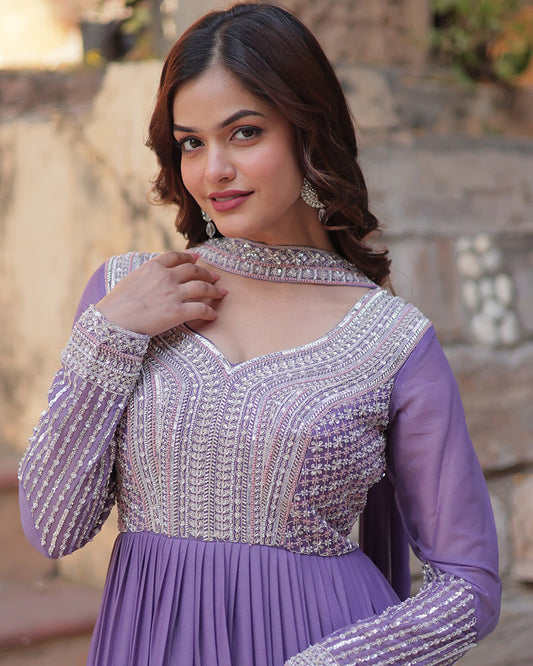 Lavender Color Star Georgette Embroidered Gown