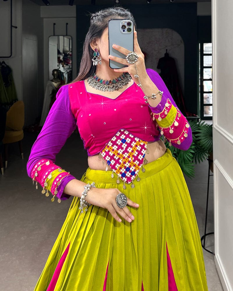 Parrot Multi Color Pure Rayon Navratri Lehenga Choli