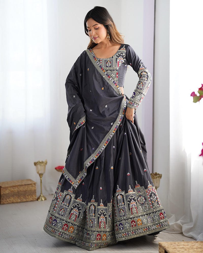 Black Color Natural Crepe silk Lehenga Choli