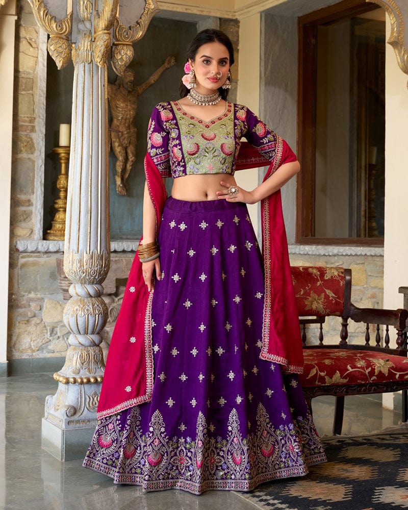 Purple Color Vichitra Silk Embroidered Lehenga Choli