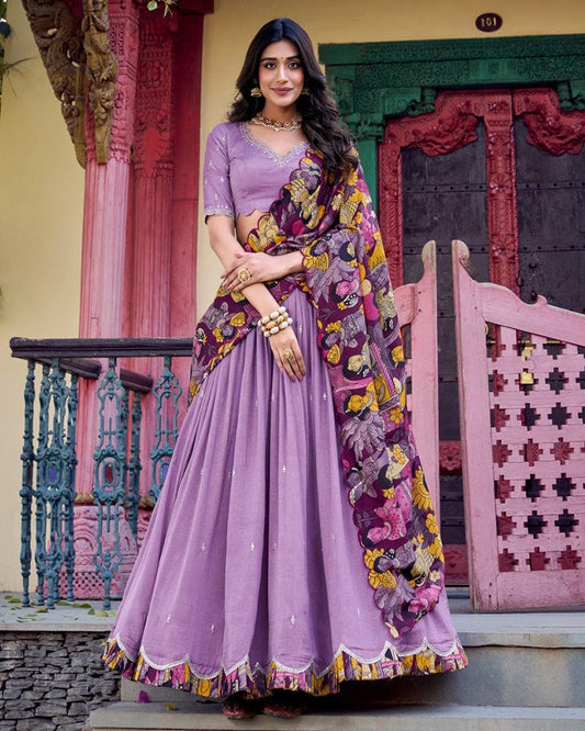 Lavender Color Vichitra Silk Embroidered Lehenga Choli