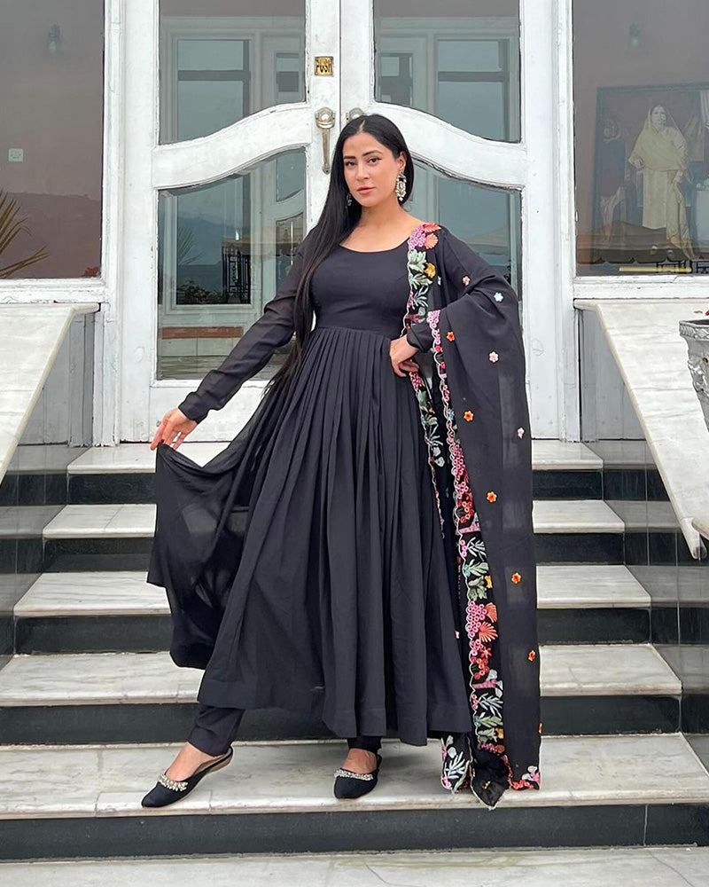 Isha Sharma in Georgette Black Colour Backless Anarkali Three Piece Suit