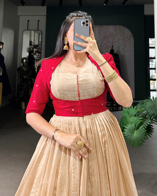 Maroon Color Green Silk Printed Gown With koti