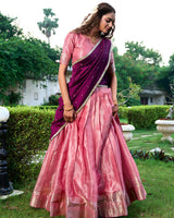 Pink Color Kanchipuram Designer Lehenga Choli