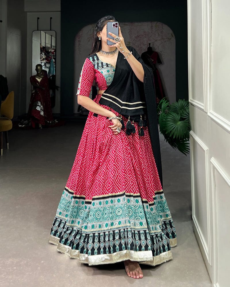 Pink Color Rayon Bandhej Print Navratri Lehenga Choli