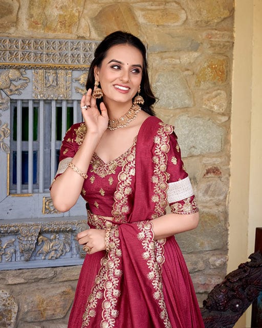 Maroon Color Vichitra Silk Sequins Lehenga Choli