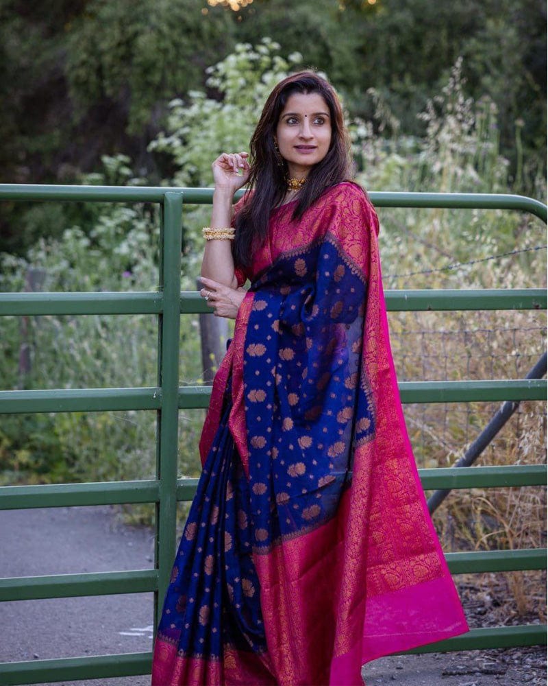 Pink And blue Color Banarasi Silk Saree
