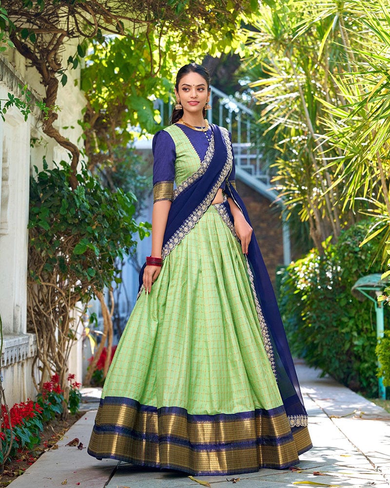 premium Pista Color Zari Chex Lehenga Choli