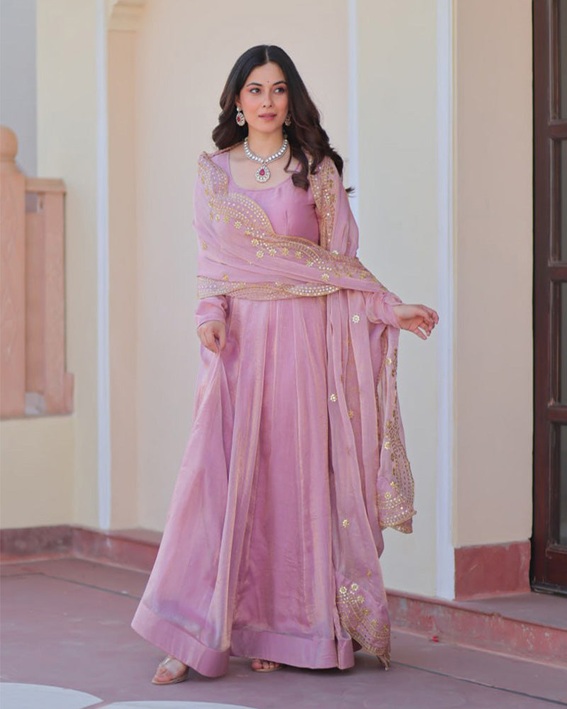 Peach Pink Color Fendi Chiffon Gown