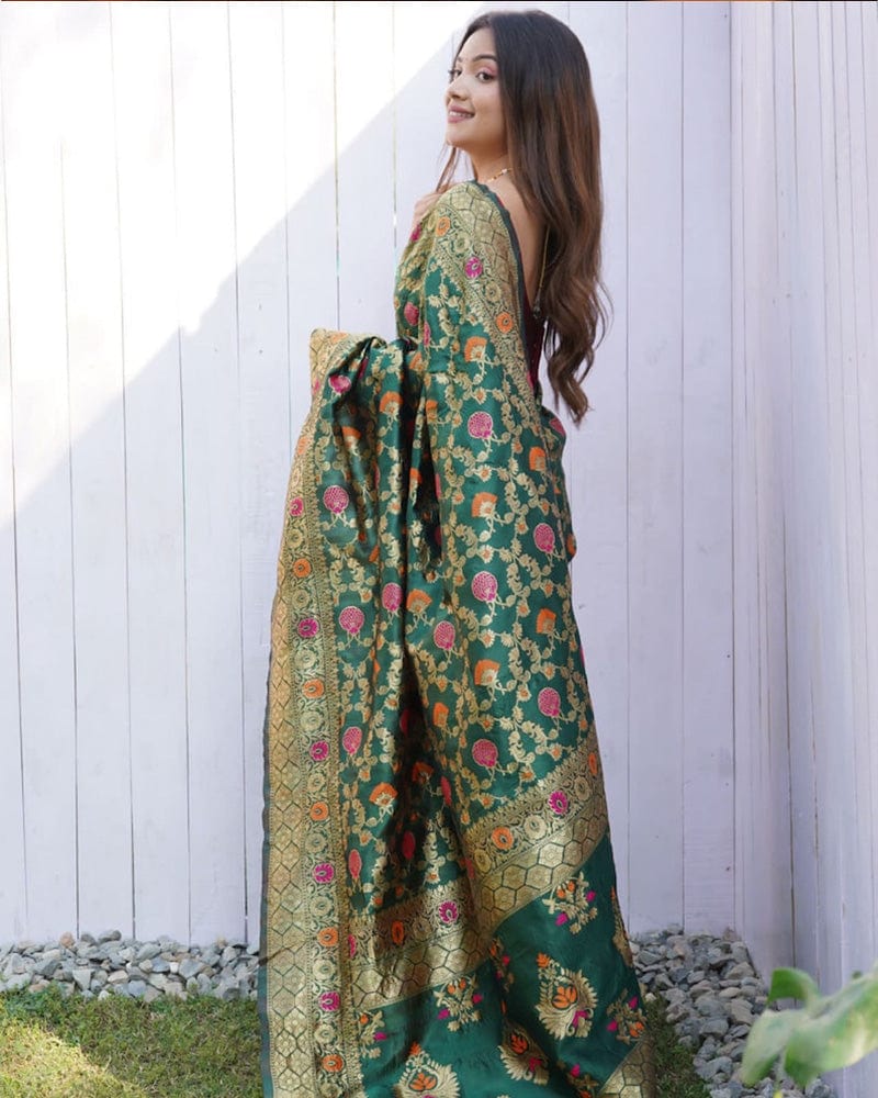 Mehndi Color Banarasi Soft Silk Saree