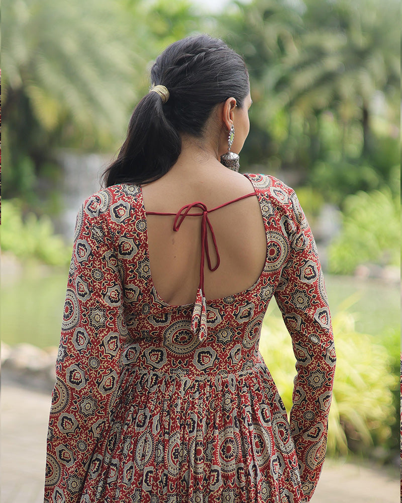 Maroon Color Cotton Printed Navratri Kurti