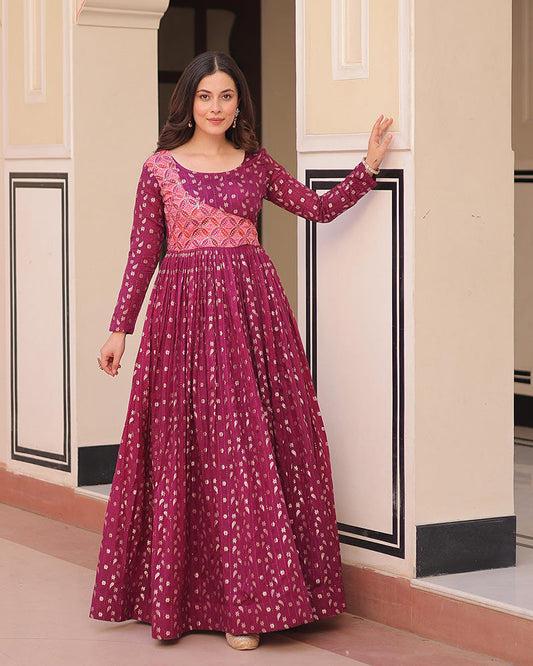 Premium Maroon Color Jacquard Gown