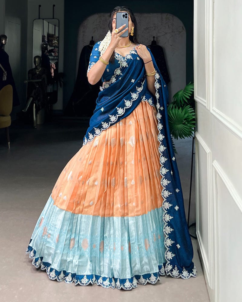 Orange Color Zari Kota Embroidered Lehenga Choli