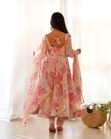 Beautiful Baby Pink Multi Color Georgette Three Piece Anarkali Suit