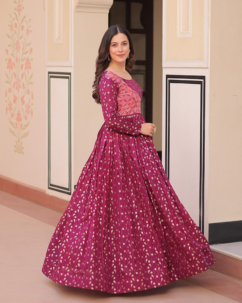 Premium Maroon Color Jacquard Gown
