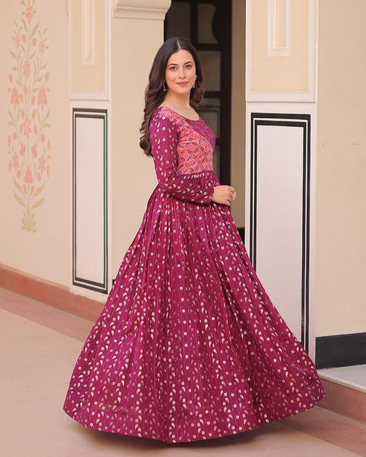 Premium Maroon Color Jacquard Gown